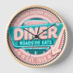 Diner Roadside Eats Vintage 1950s Wall Clock