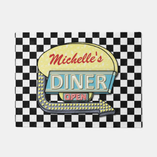 Diner Sign Retro 50s Black Checkered | Custom Name Doormat