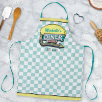 Diner Sign Retro 50s Mid-Century Modern Teal Check