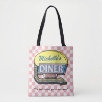 Diner Sign Retro 50s Pink Chequered | Custom Name