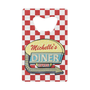 Diner Sign Retro 50s Red Checkered   Custom Name