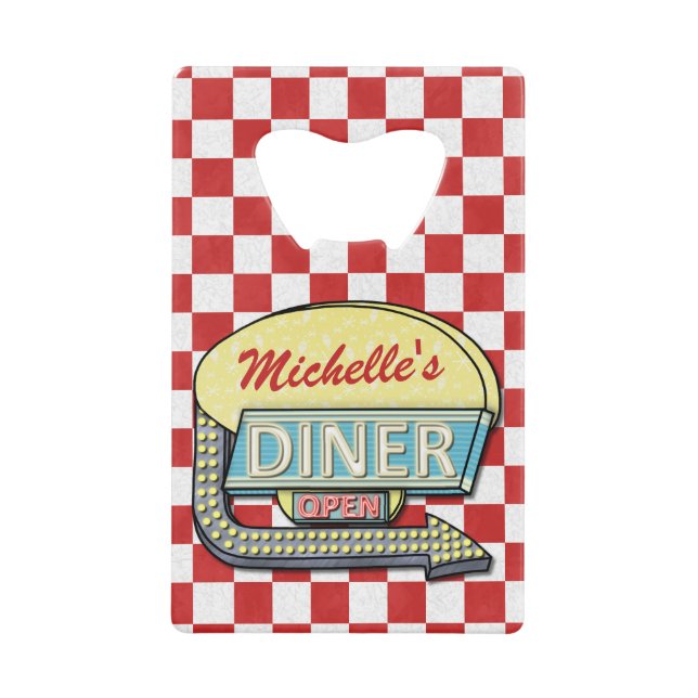 Diner Sign Retro 50s Red Checkered | Custom Name (Front)