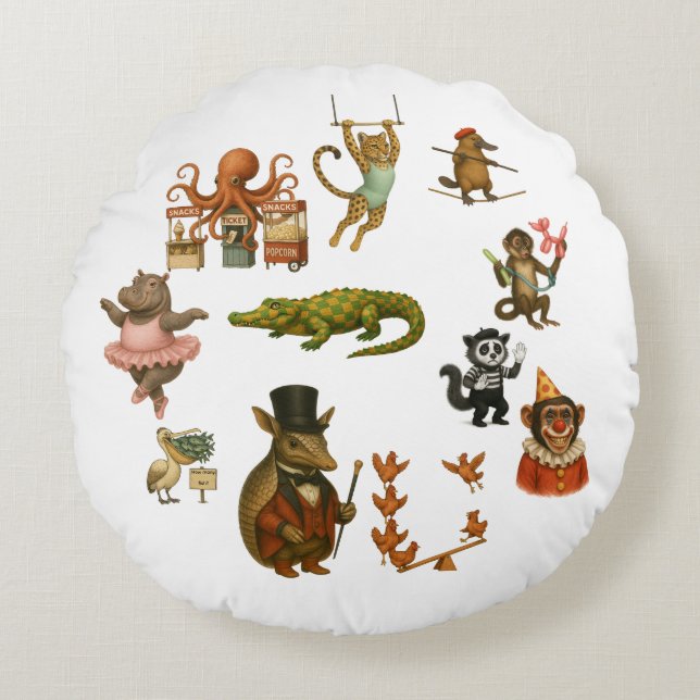 Dingaling Bros Circus acts Round Cushion (Front)