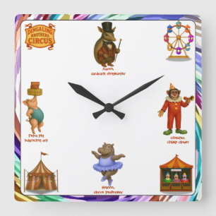 Dingaling Bros Circus Acts Square Wall Clock