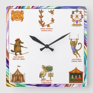 Dingaling Bros Circus Acts Square Wall Clock