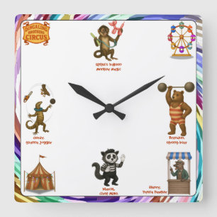 Dingaling Bros Circus acts Square Wall Clock
