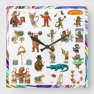 Dingaling Bros Circus acts Square Wall Clock