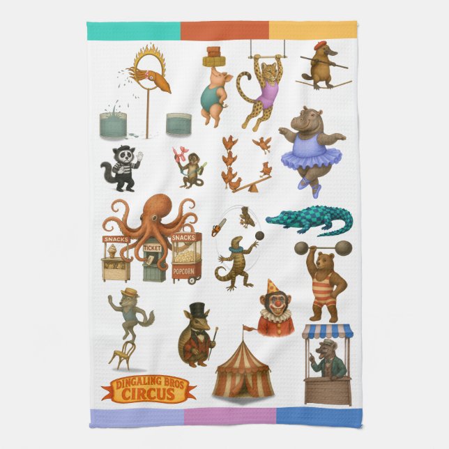 Dingaling Bros Circus acts Tea Towel (Vertical)