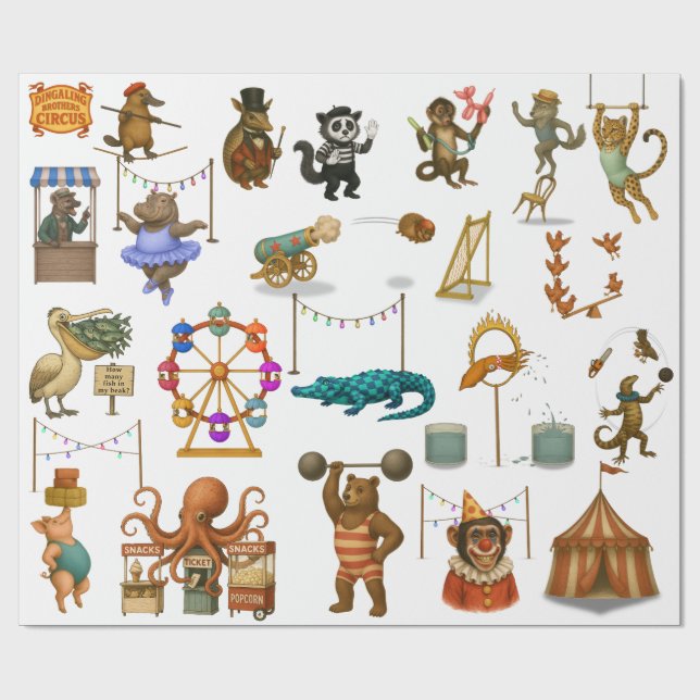 Dingaling Bros Circus acts Wrapping Paper (Flat)