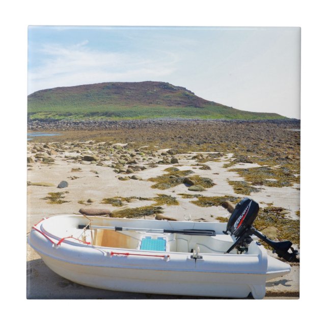 Dinghy On The Beach Ceramic Tile (Front)