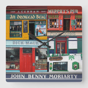 Dingle Pubs Collage, Irish Clock. Ireland Square Wall Clock