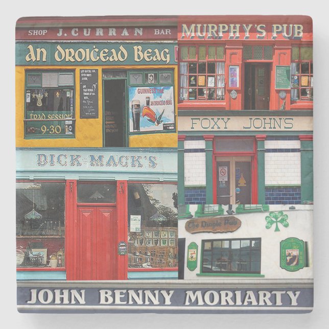 Dingle Pubs Collage, Irish Coasters. Ireland Stone Coaster (Front)