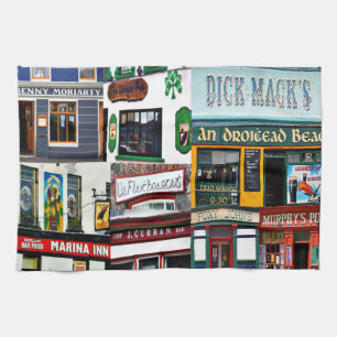 Dingle Pubs, Collage, Irish, Ireland, tea towel