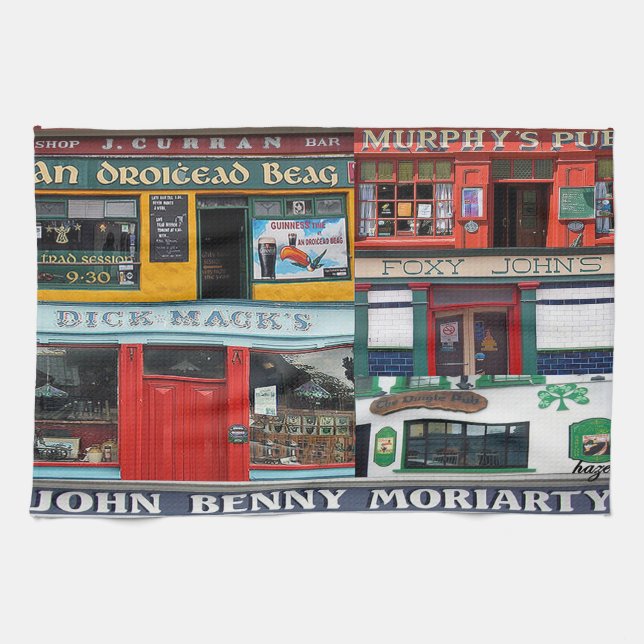 Dingle Pubs Collage, Irish, Ireland Tea Towel, Tea Towel (Horizontal)