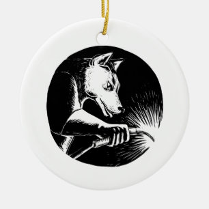 Dingo Dog Welder Scratchboard Ceramic Ornament