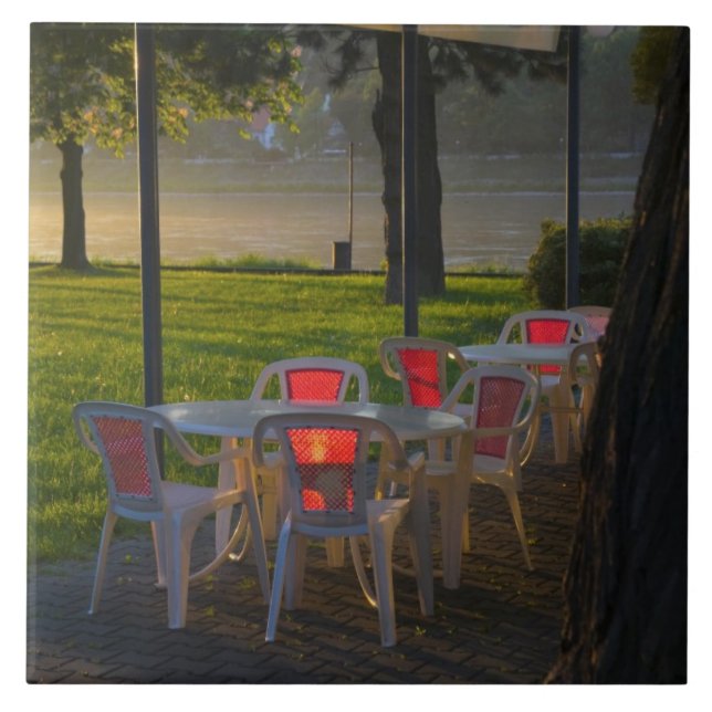 Dining table and chairs by the Danube River, Ceramic Tile (Front)