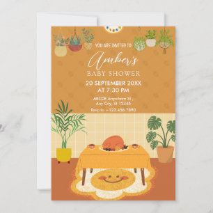 Dining table with plants baby shower invitation
