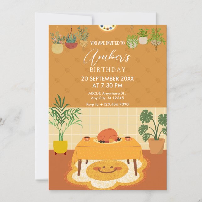 Dining table with plants birthday Invitation (Front)