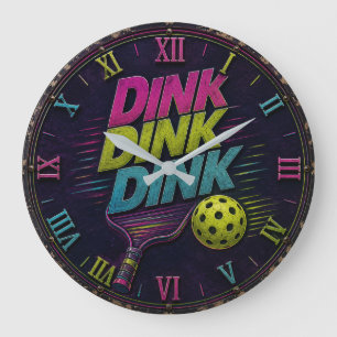 Dink Dink Dink Pickleball Retro Neon Large Clock
