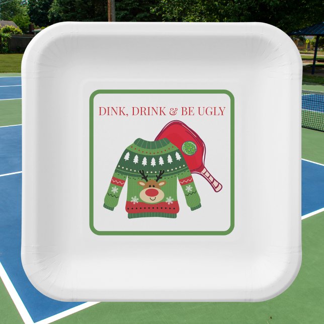 Dink Drink Be Ugly Pickleball Ugly Sweater Party Paper Plate (Creator Uploaded)