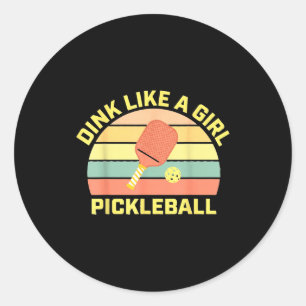 Dink like a girl cute retro pickleball women's classic round sticker