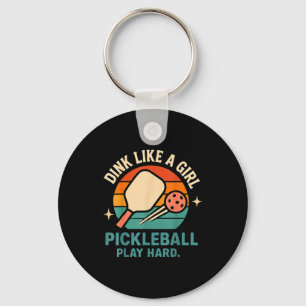 Dink like a girl cute retro pickleball women's key ring