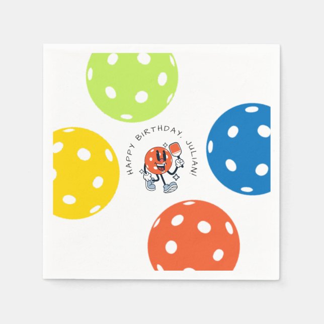 Dink Pickleball Party Sports Cartoon Mascot Paddle Napkin (Front)