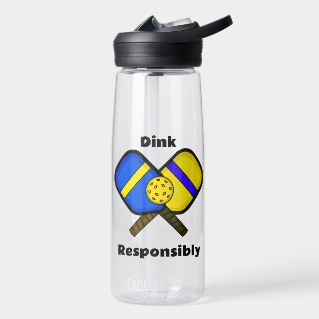 Dink Responsibly Pickleball Humour Pun Water Bottle (Left)