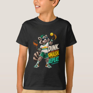 Dink Smash Repeat Raccoon Pickleball Kids T-Shirt