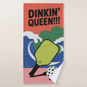 Dinkin’ Queen!!! Retro Pickleball Paddle Sports Bath Towel
