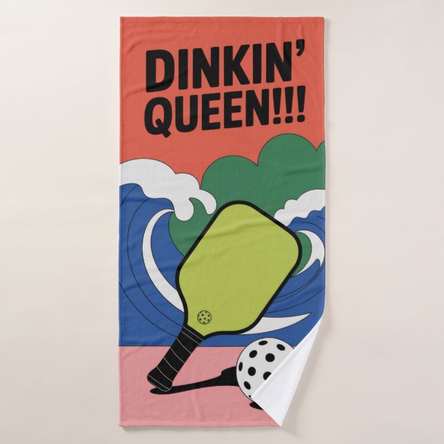Dinkin’ Queen!!! Retro Pickleball Paddle Sports Bath Towel (Bath Towel)