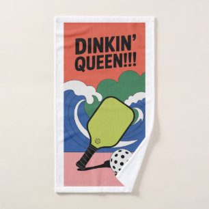 Dinkin’ Queen!!! Retro Pickleball Paddle Sports Hand Towel