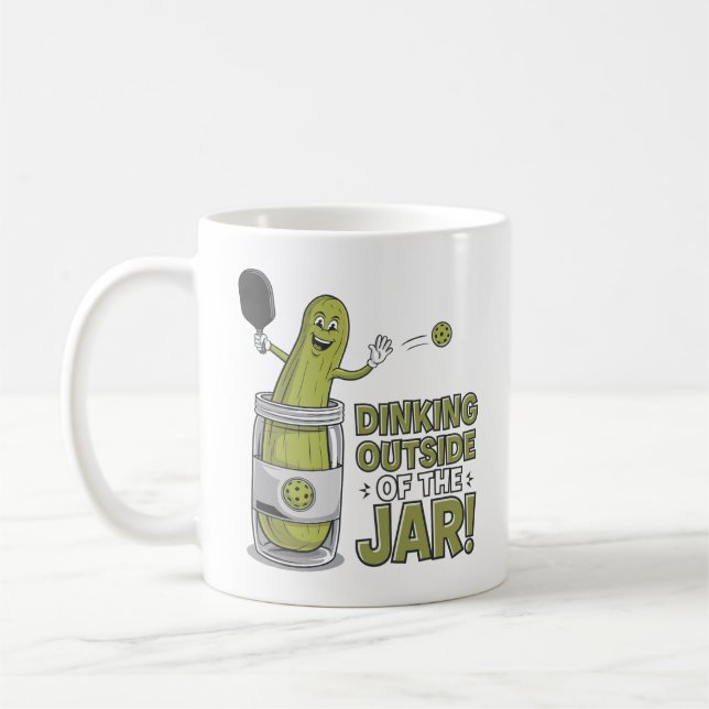 Dinking Outside the Jar! 🥒🏓 Pickleball Pickle Ca Coffee Mug (Left)