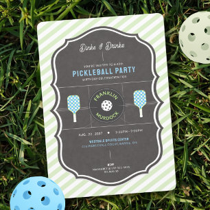 Dinks and Drinks Green & Blue Pickleball Birthday  Invitation