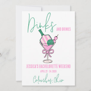 Dinks and Drinks, Pickleball  Bachelorette Party Invitation