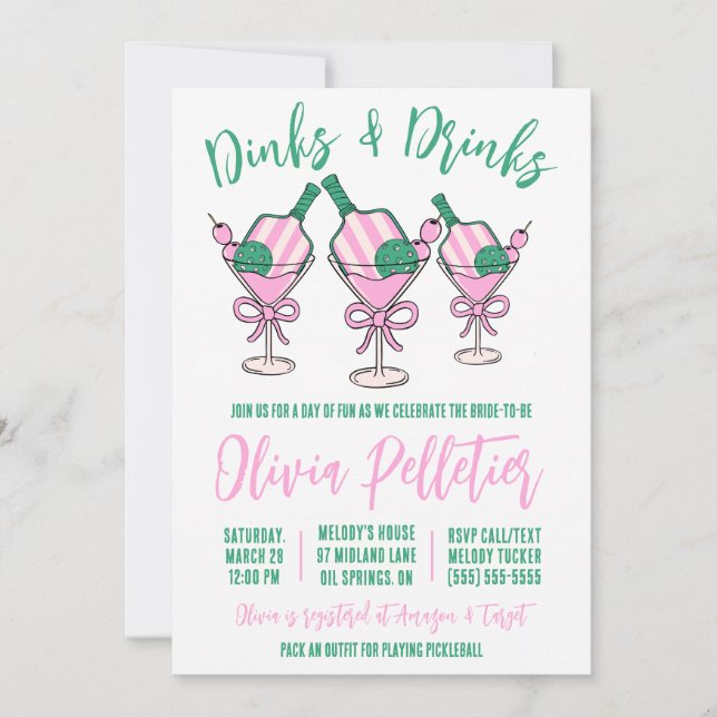 Dinks and Drinks!  Pickleball Themed Bridal Shower Invitation (Front)