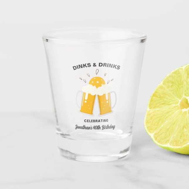 Dinks & Drinks Beer Mugs Clinking Pickleball Shot Glass (Front)