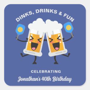 Dinks & Drinks Cartoon Beer Mugs Custom Pickleball Square Sticker