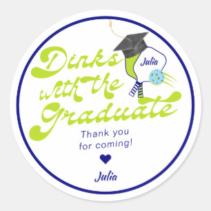 Dinks with Graduate Green Pickleball Graduation Classic Round Sticker