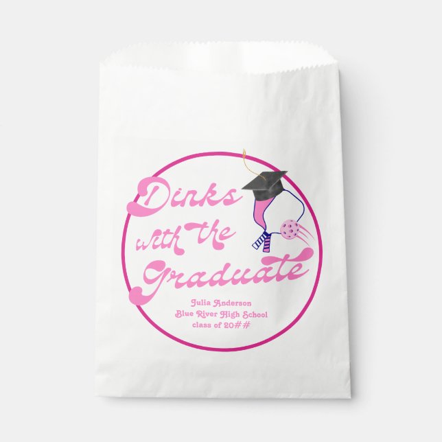 Dinks with the Graduate Pink Pickleball Graduation Favour Bag (Front)