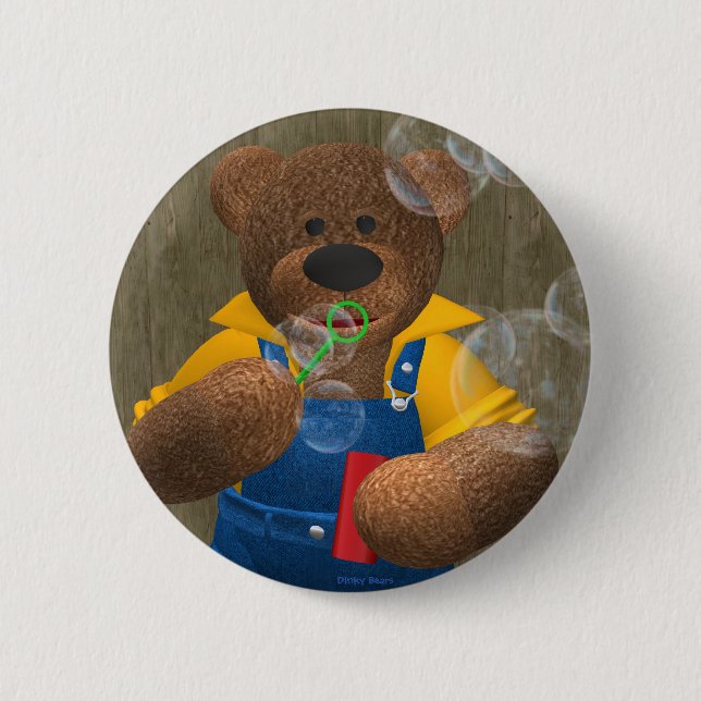 Dinky Bear: Blowing Bubbles 6 Cm Round Badge (Front)