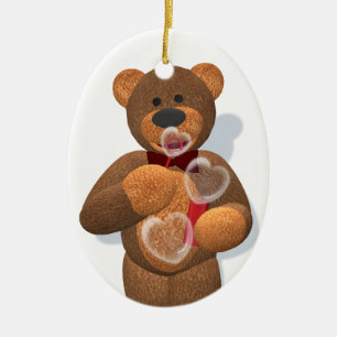 Dinky Bear blowing Heart Bubbles Ceramic Ornament