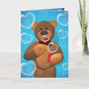 Dinky Bear blowing Heart Bubbles Holiday Card