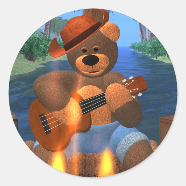 Dinky Bear on Raft Classic Round Sticker (Front)