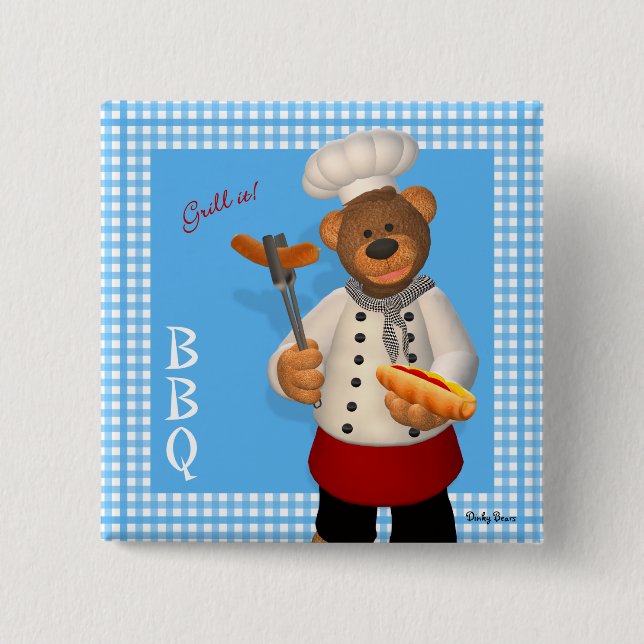Dinky Bears BBQ Chef 15 Cm Square Badge (Front)
