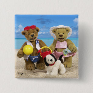 Dinky Bears Day at the Beach 15 Cm Square Badge