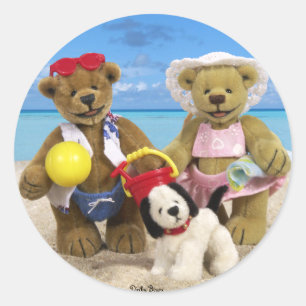 Dinky Bears Day at the Beach Classic Round Sticker