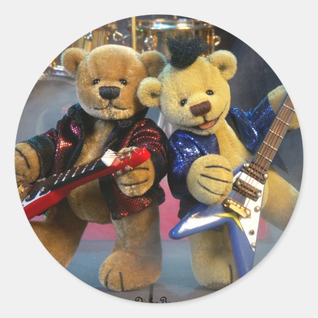 Dinky Bears Guitar Duet Classic Round Sticker (Front)