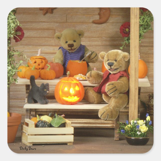Dinky Bears Halloween Time Square Sticker (Front)