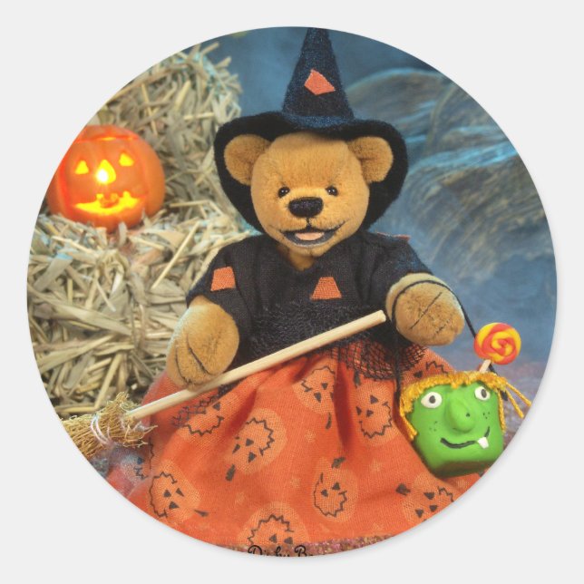 Dinky Bears Little Witch Classic Round Sticker (Front)